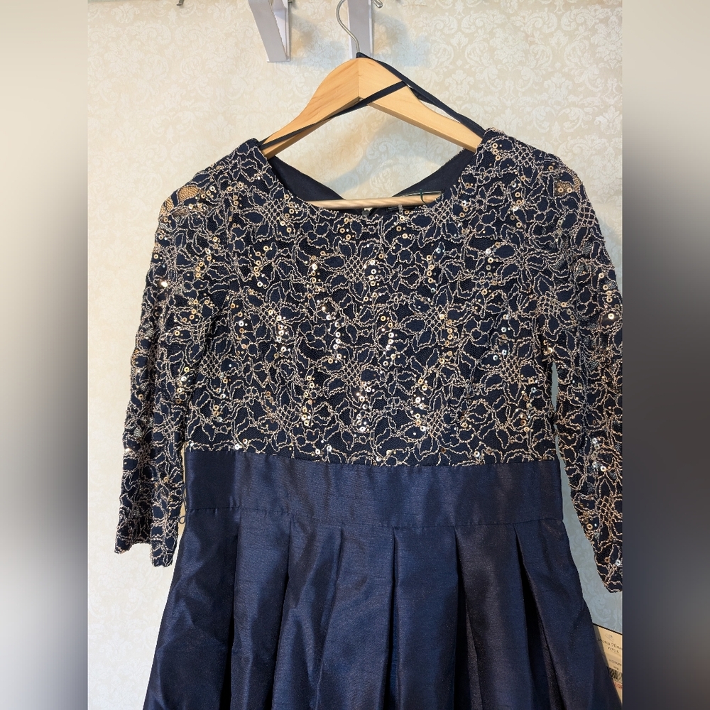 NWT Jessica Howard Party Dress Sz. 10 PETITE BLUE & GOLD - Picture 6 of 17